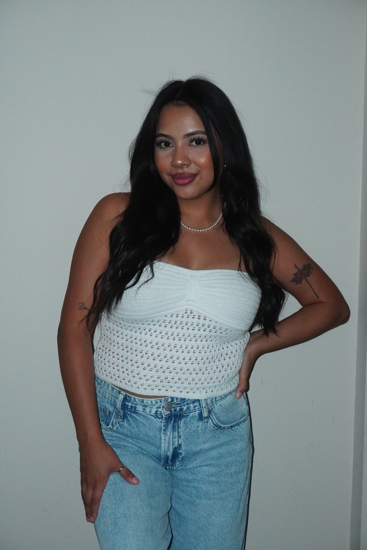 Strapless Crochet Cropped top